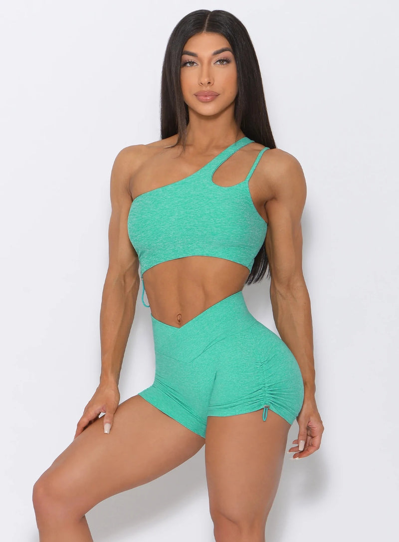 Mintgrüner Gymnastik-BH, Shorts und Hose