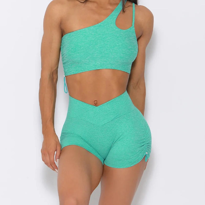 Mintgrüner Gymnastik-BH, Shorts und Hose