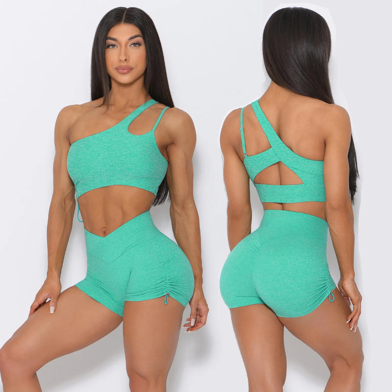 Mintgrüner Gymnastik-BH, Shorts und Hose